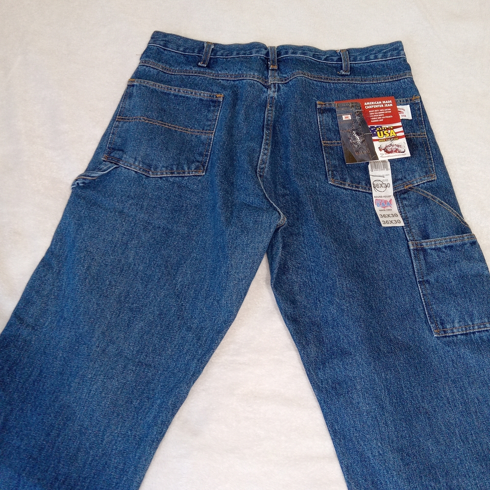 Round House Carpenter Jeans 36x30 Made In USA Blue Denim Work Pants NWT Utility - Picture 2 of 12